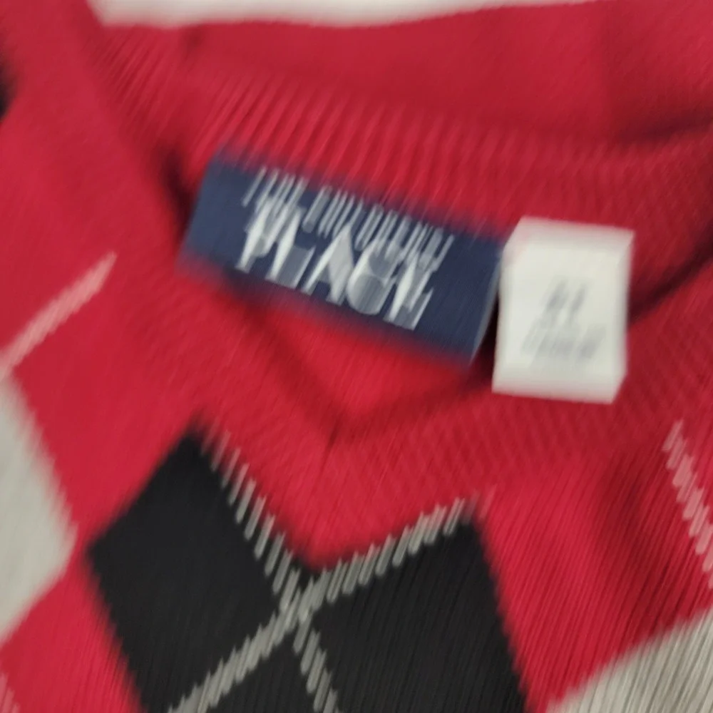 The Children's Place Kids Red Argyle V-Neck Long Sleeve Knit Sweater 3T
